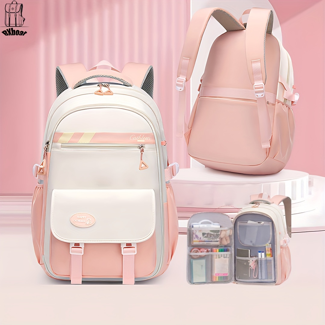 

Aesthetic Nylon Backpack, Cute Preppy Style Schoolbag, Simple Outdoor Travel Daypack, 15.6inch Computer Knapsack