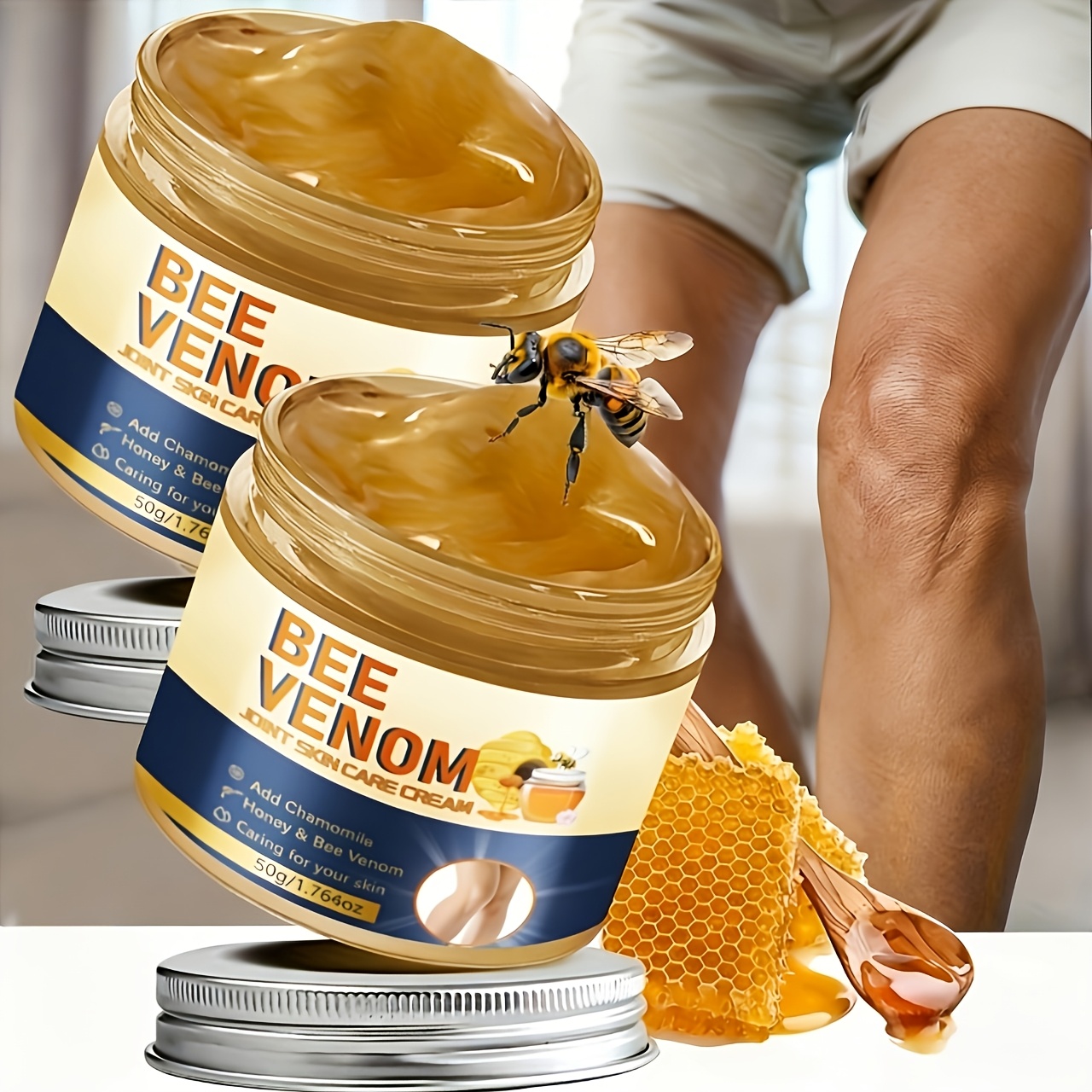 X 2pcs Bee Venom Joint Skin Care Cream, Powerful Moisturizing, Smooth, Brightens, Delicate, Suitable For , Legs, Ankles, Hands, Knees, Skin Care, Unisex