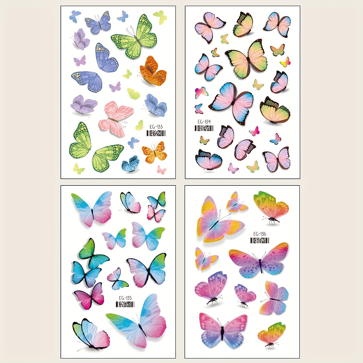 Image of 4pcs Colorful Combination Set Of Glittery, Pattern Temporary Waterproof Tattoo Stickers For Birthdays, Everyday Parties, And Festive Gifts, Suitable For Body Decoration On Fingers, Backs Of Hands, And