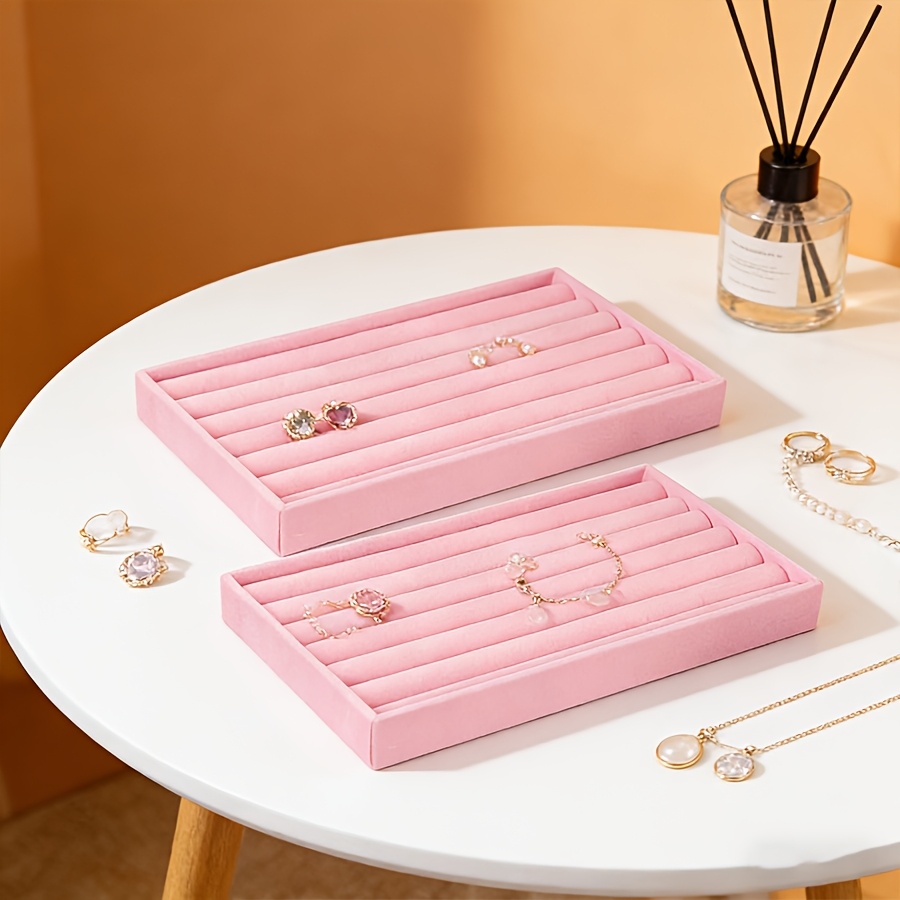 2pcs Pink Stackable Jewelry Display Tray Set, Necklace & Ring