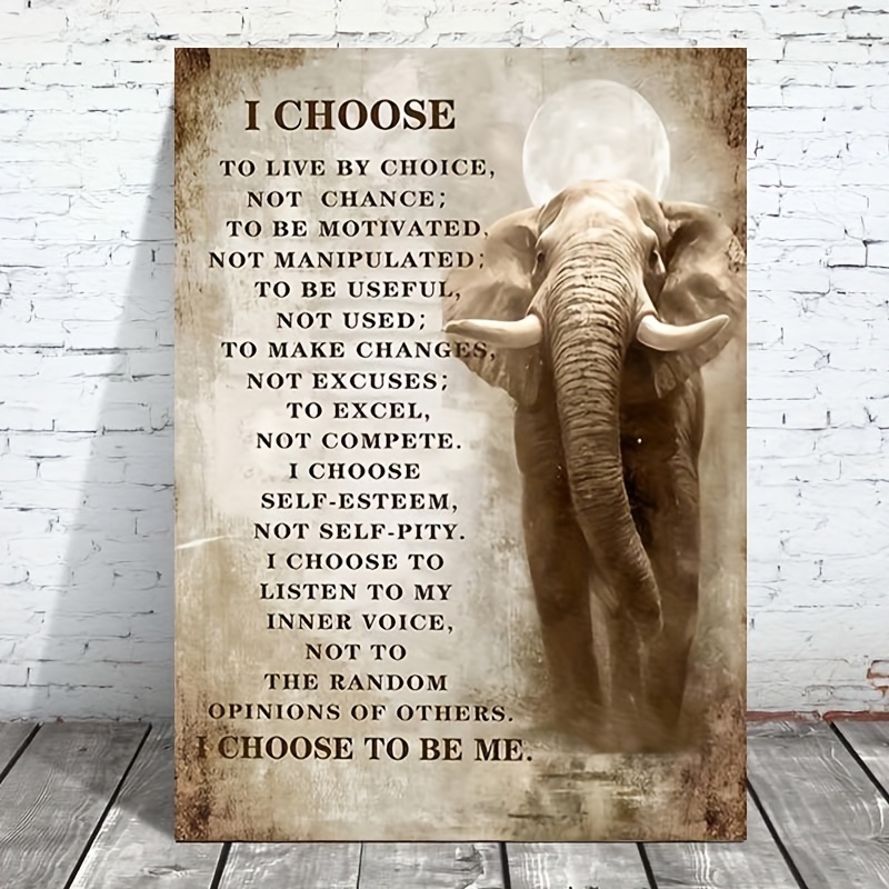 

Inspirational Elephant Canvas Wall Art With Motivational Quotes, Rustic Framed Home Decor For Living Room, Bedroom, Office - Ready To Hang