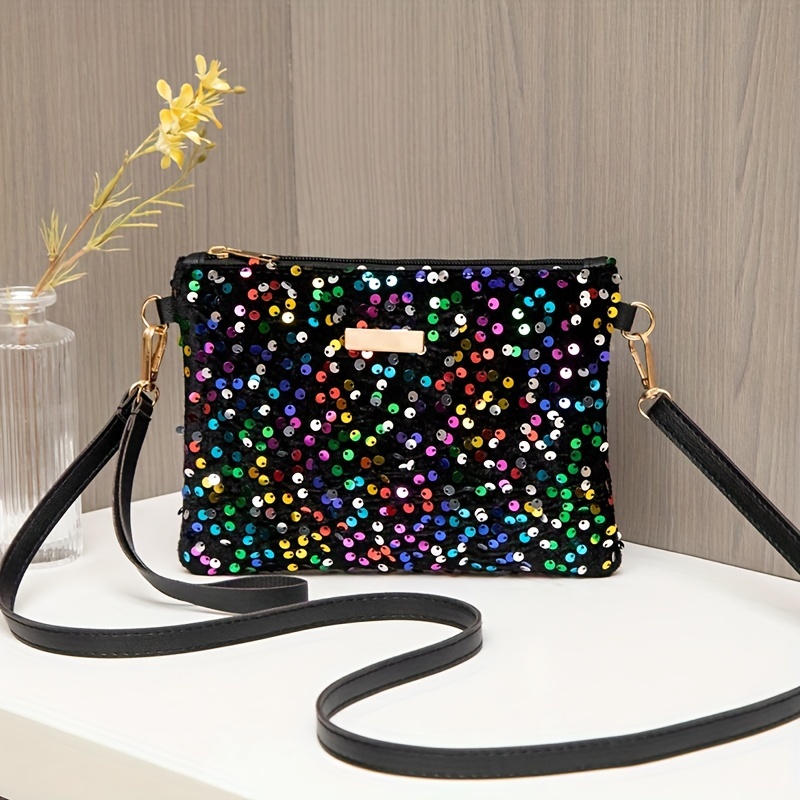 

Vintage Style Sequin Embellished Lightweight Crossbody Bag With Adjustable Strap, Zipper Closure, And Polyester , - Guangzhou