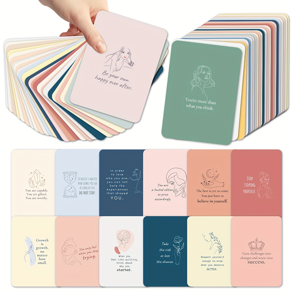 30pcs Women's Encouragement Cards, Positive Affirmations, Self Care And Daily Inspirational Motivational Quotes, Uplifting Message Cards With