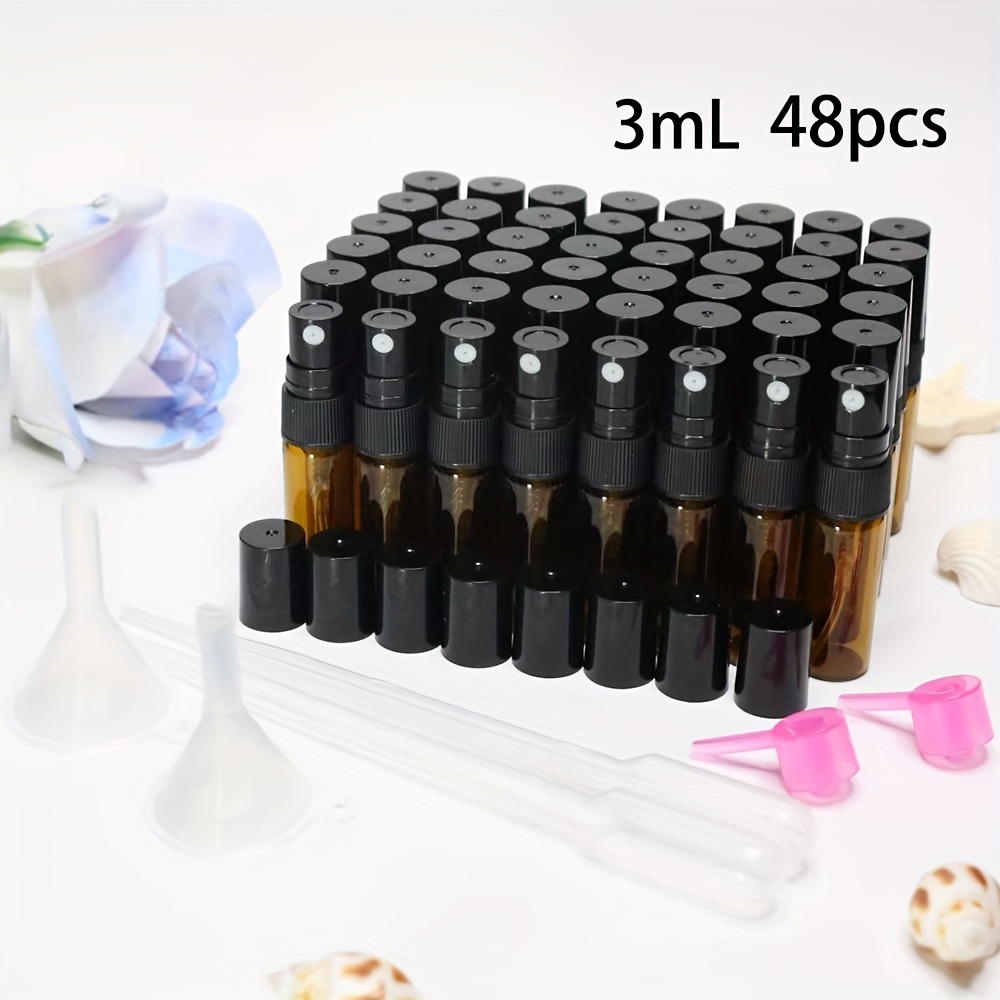E-shop 48-teiliges Set + 6 kostenloses Zubehör, bernsteinfarbene Sprühflaschen, braune Glas-Parfümzerstäuber, tragbare Mini-Behälter für Make-up,