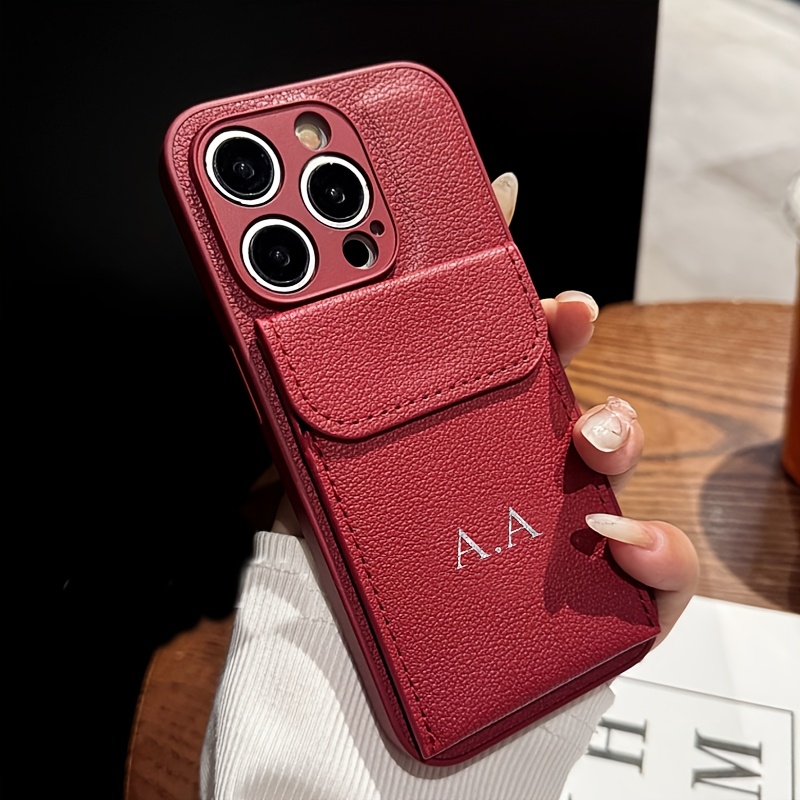 

Personalized Luxury Customized Name Letter Leather Card Slot Holder Soft Case For 15 14 11 Pro Max Cases Shockproof Back Cover