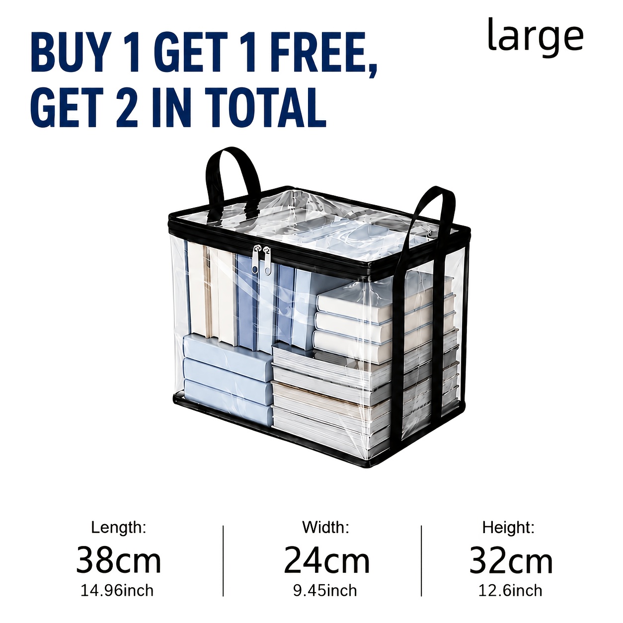 TEMU Buy 1 Get 1 Free Upgraded Transparent Plastic Storage Boxes Large Capacity Collapsible Home Organizers With Clear Panel For Easy Item Viewing