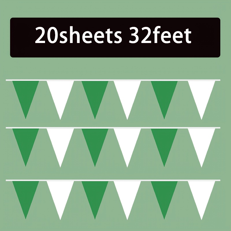 Image of 32 Feet Green And Party Decoration, Triangular Flag, Pe Flag, Colorful Flag Wreath, Christmas, 's Day, Wedding, Birthday, Family Nursery, Outdoor Garden, Master Decoration