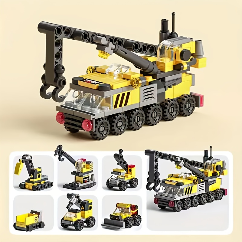 6-in-1 Mechanical Crane Building Blocks Toy for Kids 6-12