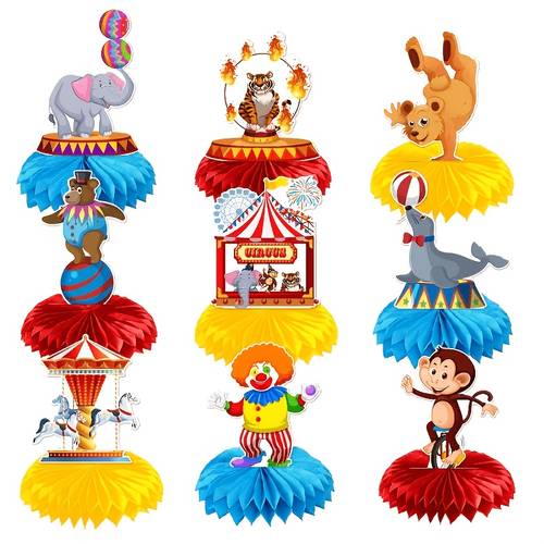 9pcs circus carnival honeycomb centerpieces circus theme party table decorations birthday festival event dessert for christmas halloween
