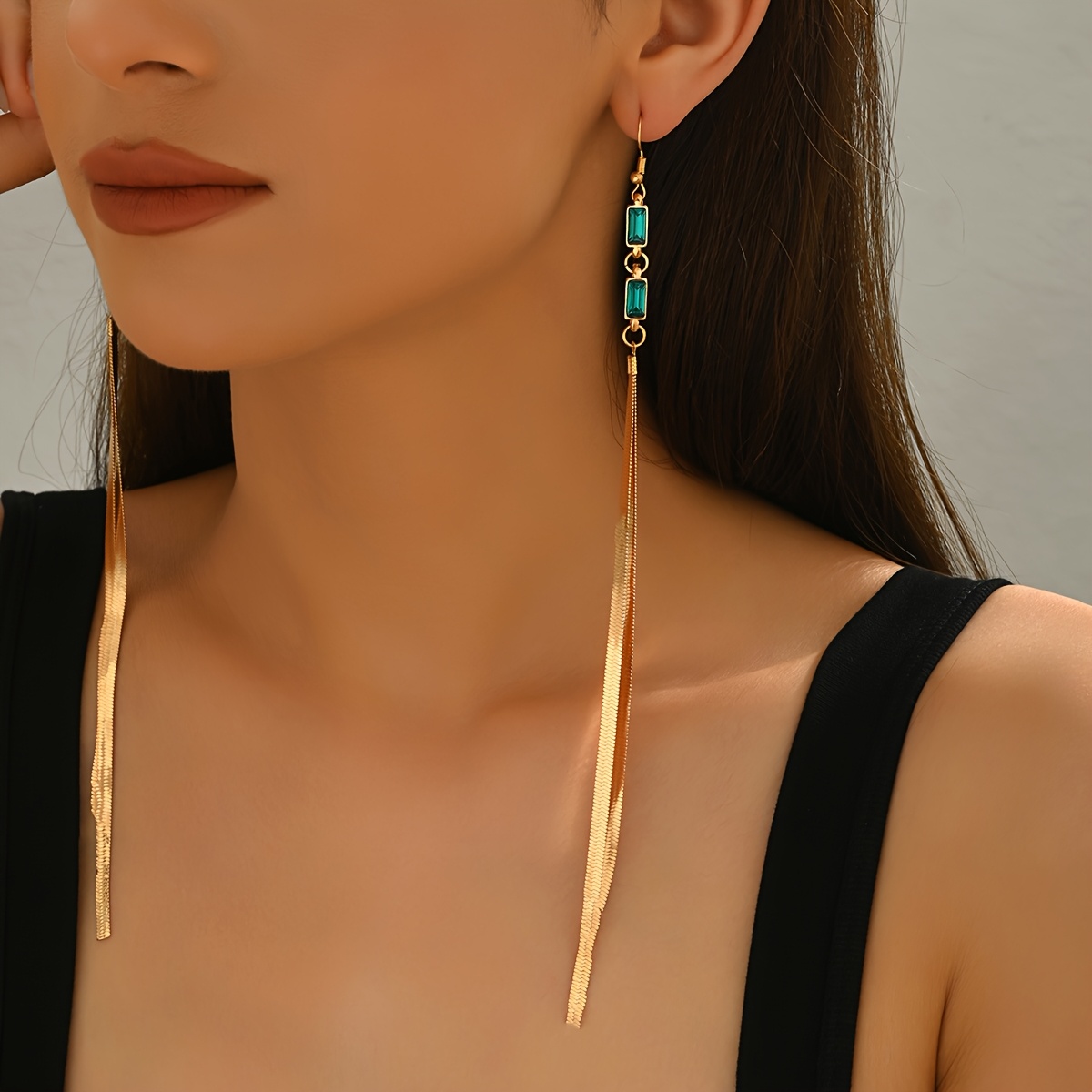 E-shop 1 Paar neue elegante temperamentvolle Sommer-Ohrringe für Damen, Vintage trendige Mode, einfaches geometrisches Quadrat mit grünem