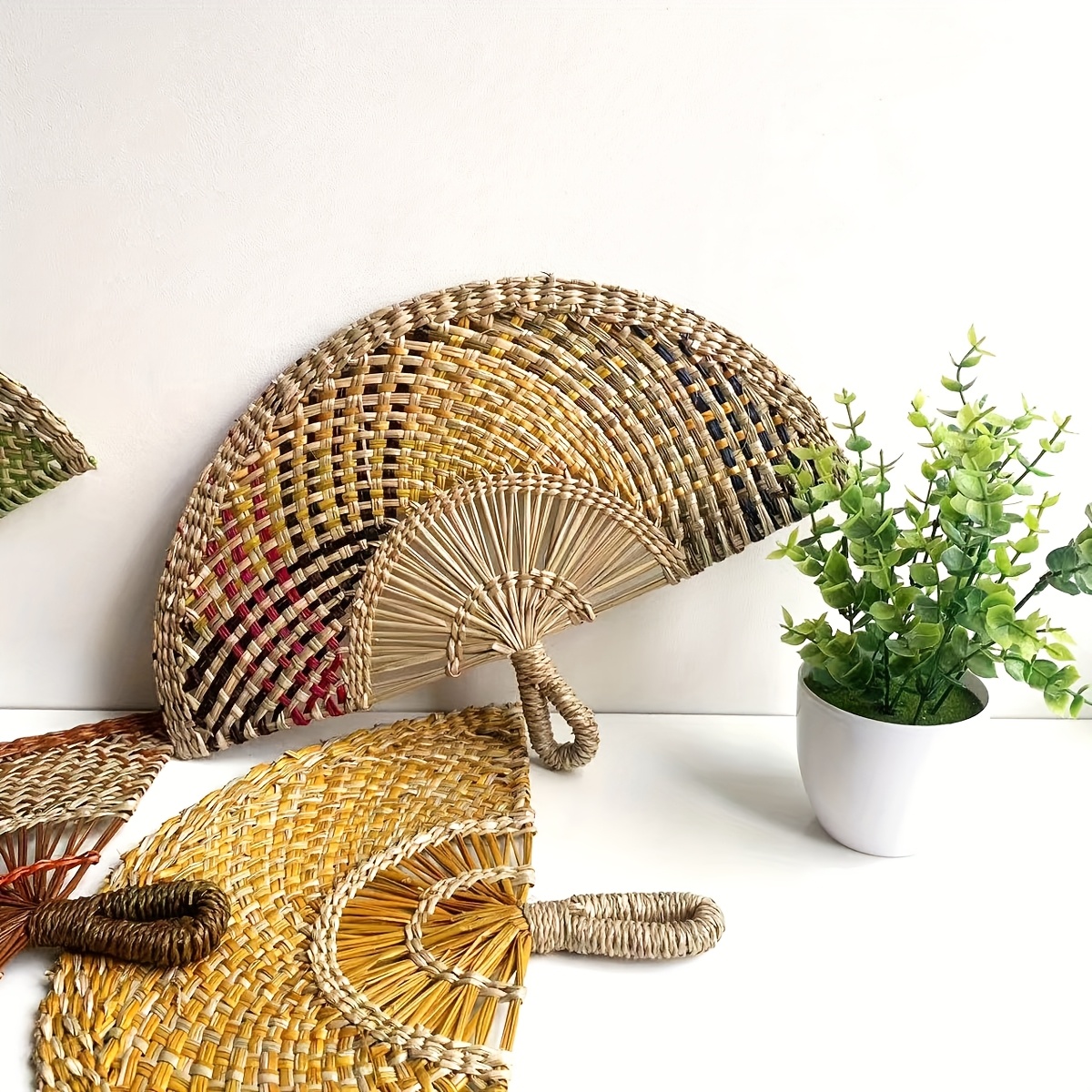 [Art Deco Hand Fan] Decorative Art Deco Style Fabric Hand Fan | Portable Half-Sided Traditional Design Woven Fabric Fan for Home, Office, and Gifts - Ideal for Christmas, Halloween, Easter, Thanksgiving, and Hanukkah Celebrations, Hanukkah Decor