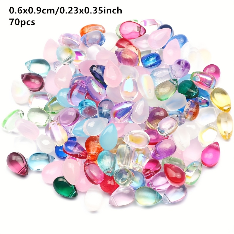 TEMU 70pcs Of 6x9mm Teardrop-shaped Czech Glass Beads, Multicolor , For Diy Bead Jewelry Supplies, Phone Charms, Necklaces, Bracelets, And Clothing