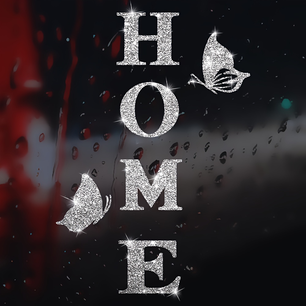 Image of "home" And Pattern Wall Stickers, Shiny "home" Text Wall Decoration Decals, Living Room Stickers, Door Stickers, Mirror Stickers, Refrigerator Stickers, Bedroom Stickers