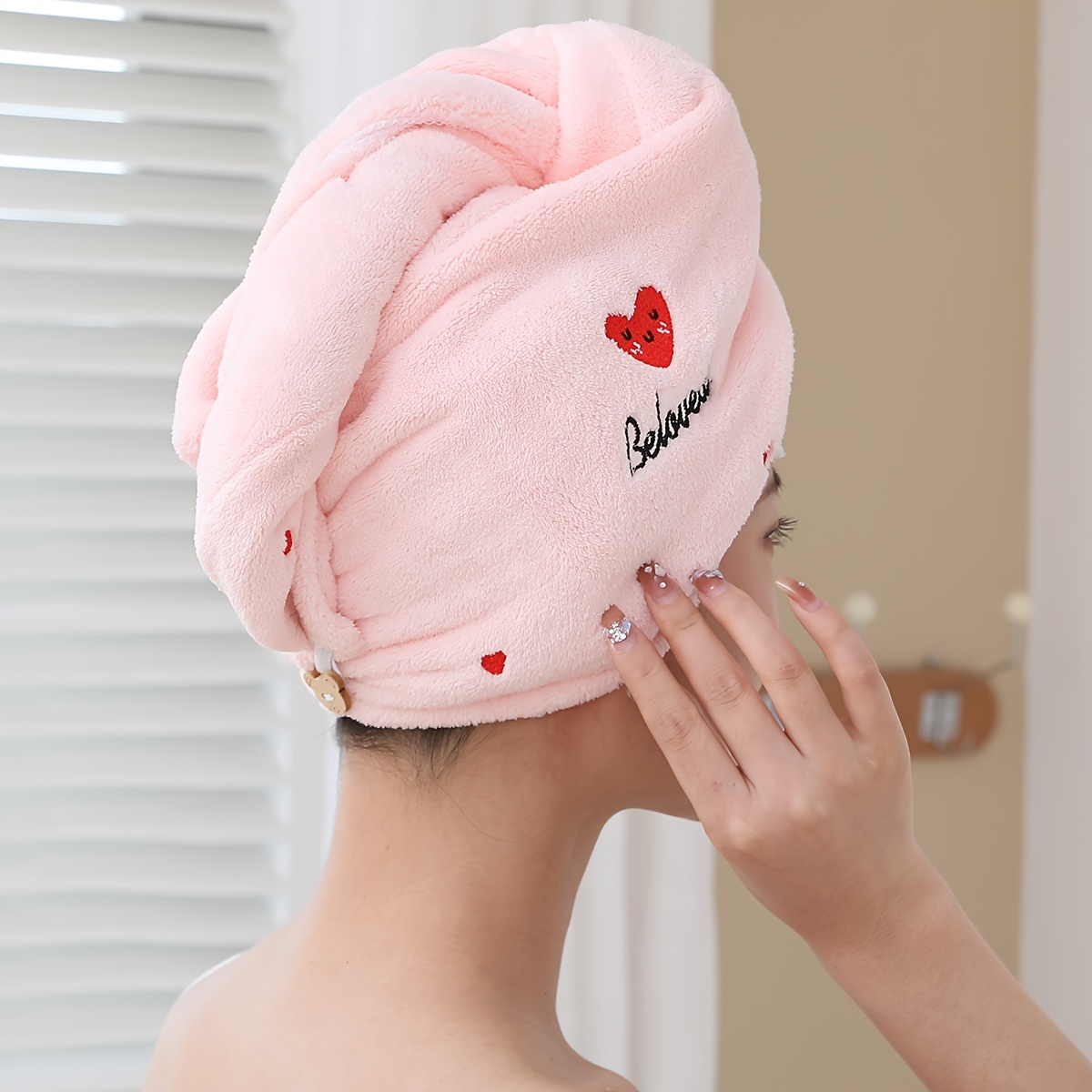 

1pc Heart Embroidered Hair Wrap Towel, Absorbent & Quick-drying Lady's Turban, Super Soft Dry Hair Cap, For Long & Short Hair, Ideal Bathroom Supplies