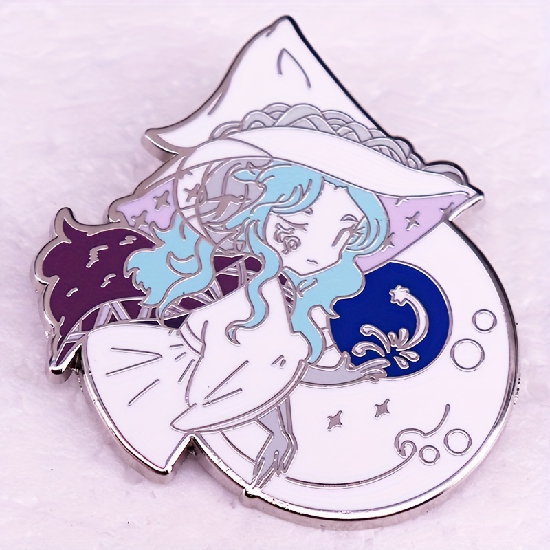 Charming 35mm x 30mm Enamel Pin: Adorable Anime Girl with Moon, Perfect for Everyday and Music Festivals