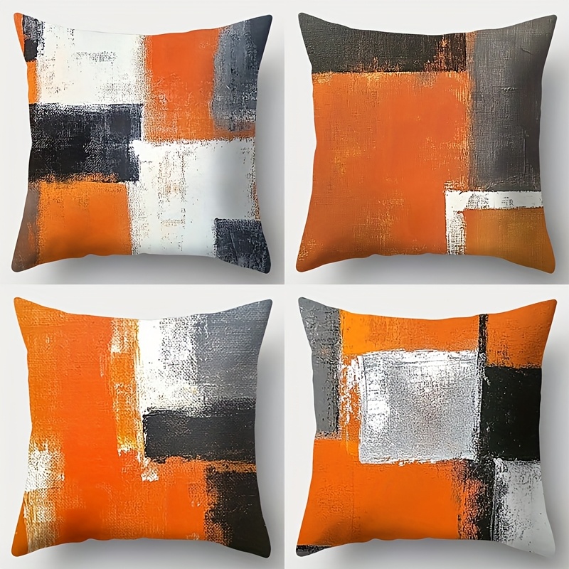 TEMU 4pcs Set, Sofa Pillowcase, Abstract Geometric Orange Pillowcase, 17.7 Inches * 17.7 Inches, Single-sided Printing, Home Decoration, Sofa Lumbar Cover, Pillowcase Does Not Pillow Core