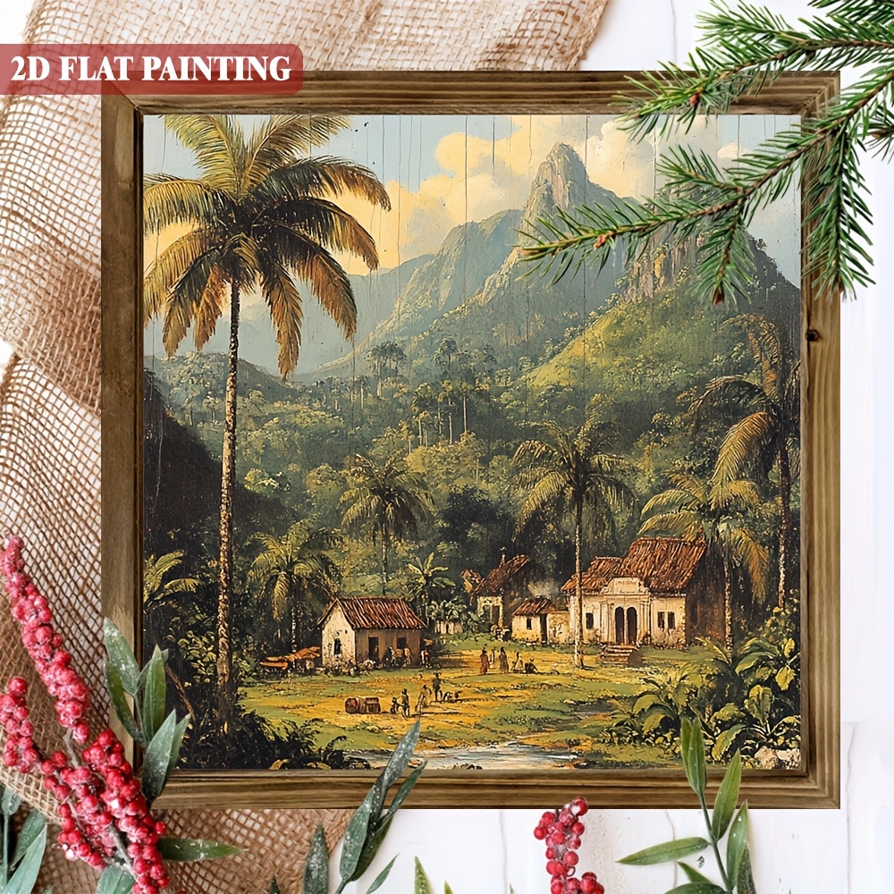 TEMU 2d Flat, 1pc, Tropical Style Palm Trees Wooden Art Sign, With Framed Summer Party Decorative Decor For Home Pool, Coastal Cottages, Garden,