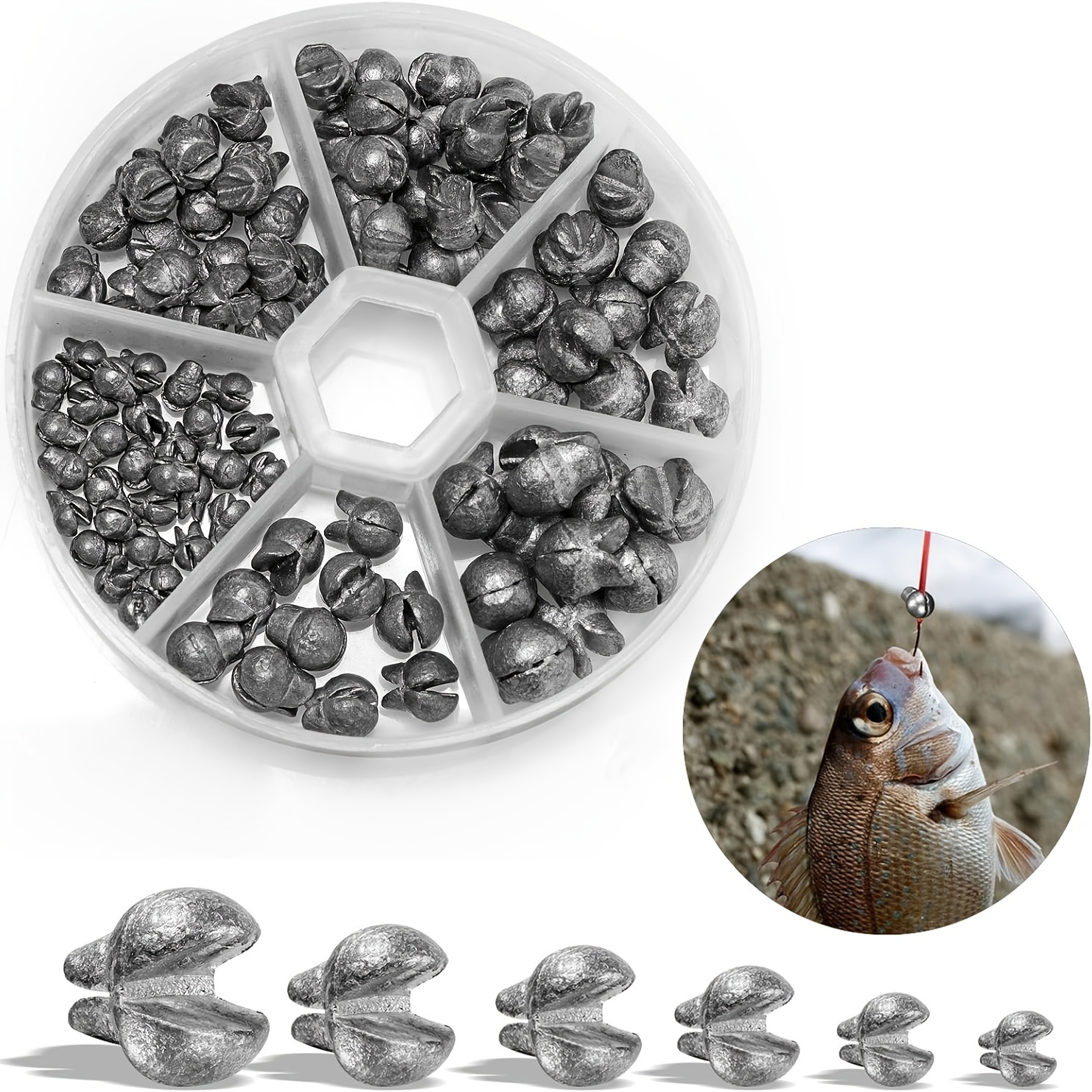 Split Shot Fishing Weights, Split Carp Fishing Weights Shot Round, 6 Sizes Removable Fishing Weight Split Shot, For Coarse Fishing Tackle, Premium Fishing Shot Assortment For Carp