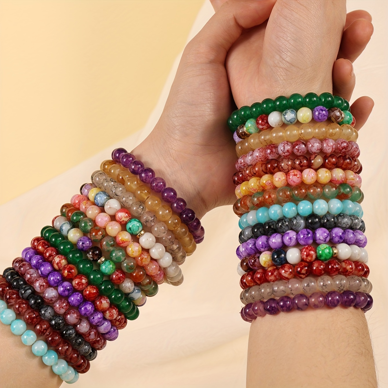 

Elegant 14-piece (or 12-piece) Colorful Crystal Beaded Glass Bracelets Set - Unique Cracked Design, Ideal For Daily Wear & Special Occasions