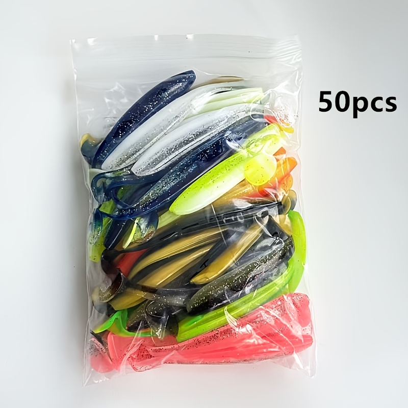TEMU Soft Bait Lure Set Of 50/100pcs, 4.72in Outdoor Fishing Bait, Realistic Td Tail Lure For , Pufferfish, Saltwater And , Pvc Dynamic Wobble Tail