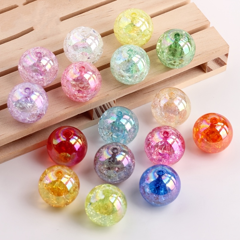 TEMU Lot de 36 perles rondes craquelées multicolores AB de 16 mm en résine transparente à fissures, perles en vrac pour la fabrication de bijoux DIY,