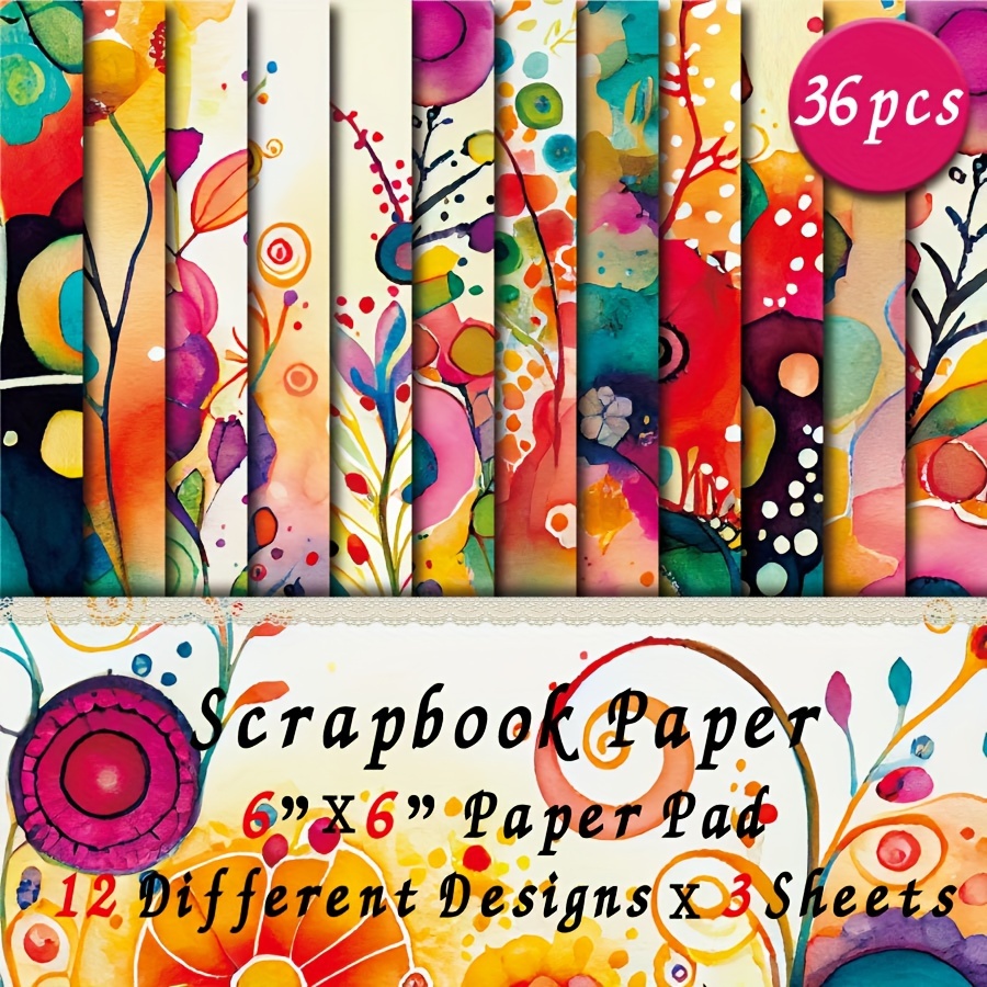 

Watercolor Floral Scrapbook Paper Pad – 36 Sheets, 6x6 Inch Craft Cardstock With 12 Unique Designs For Card Making, Backgrounds, And Diy Crafting Supplies