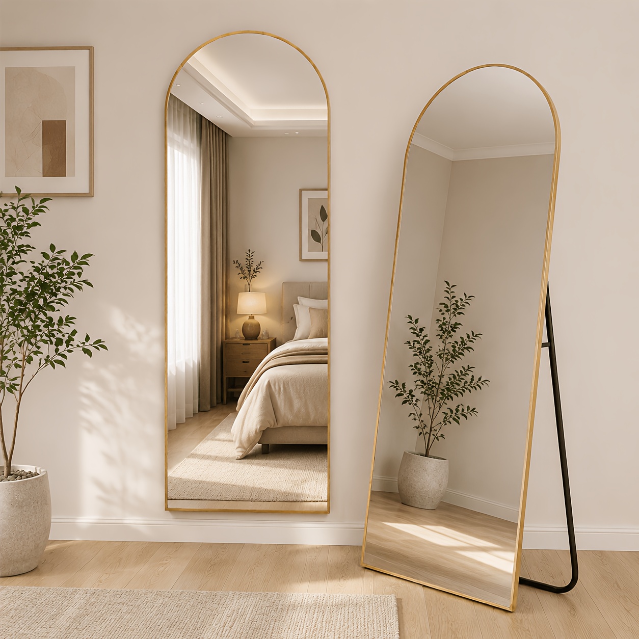 Image of Full-length Mirror 142 X 53 Cm, Arched Floor Mirror, Tempered Glass, Full-length Arched Mirror With Stand, Wall-mounted, Leaned Against The Wall, Or Stood Upright, Suitable For Bedroom/living Room