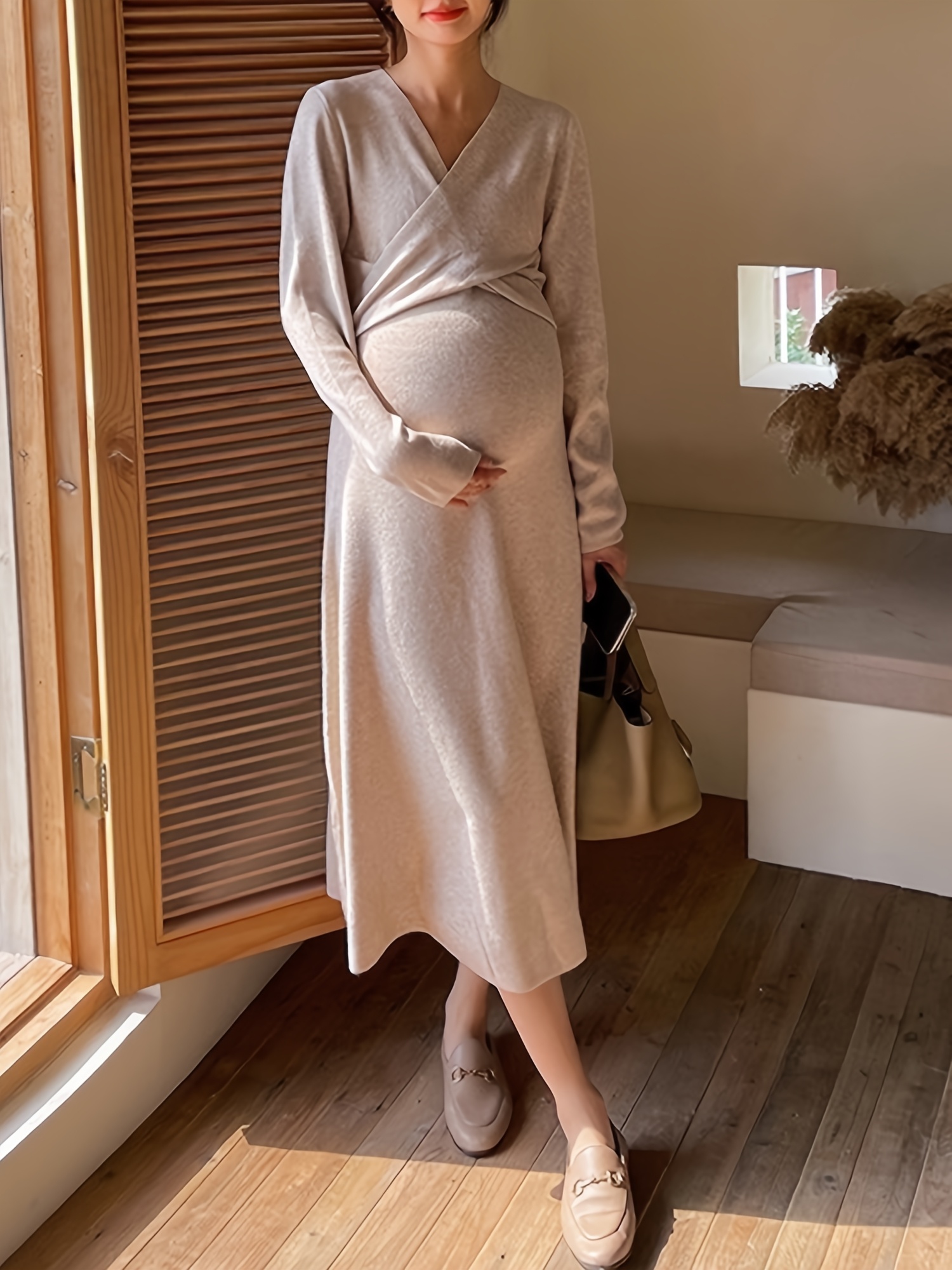 new autumn winter maternity dress featuring a stylish v neck - Temu  Mauritius