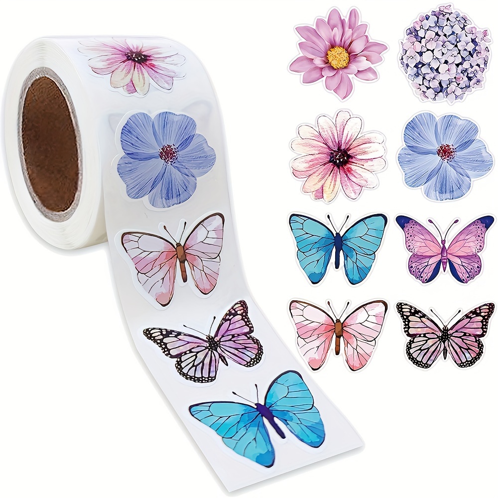 

500 Stickers/roll, 2.5cm Roll Butterfly Flower Stickers To Decorate Gift Boxes Self-adhesive Stickers Labels