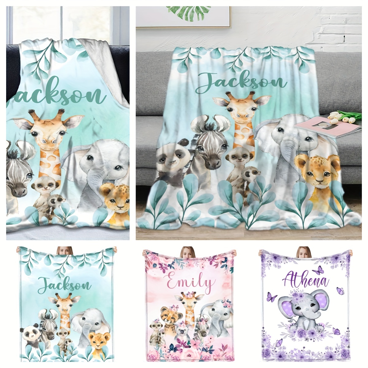 

1pc Personalized Animal Fleece Throw Blanket Custom Name Letter Customized Flannel Blanket, Cute Gift Square Blanket Soft And Comfortable, Suitable For Adults At Home Picnic Travel