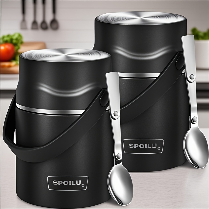 TEMU 2pcs 21 Oz Thermo Food Jar Insulated Container, Insulated Food Container For Adult, With Steel Vacuum Insulated Food Jar Spoon, Leak Proof,