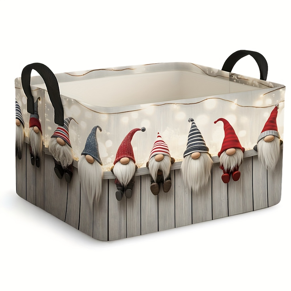 TEMU 1pc, Large Foldable Storage Basket Featuring A Christmas Gnome Design, This Oversized Basket Serves As An Open Storage Box. Rectangular Fabric