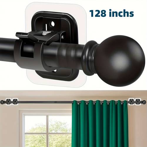 ensemble de tringle à rideau de 128 pouces, adapté aux tentures, ensemble de tringle à rideau adhésive perçage et les locataires, tringle à rideau occultant au design moderne noir, extrémité durable, tringle à rideau de salon