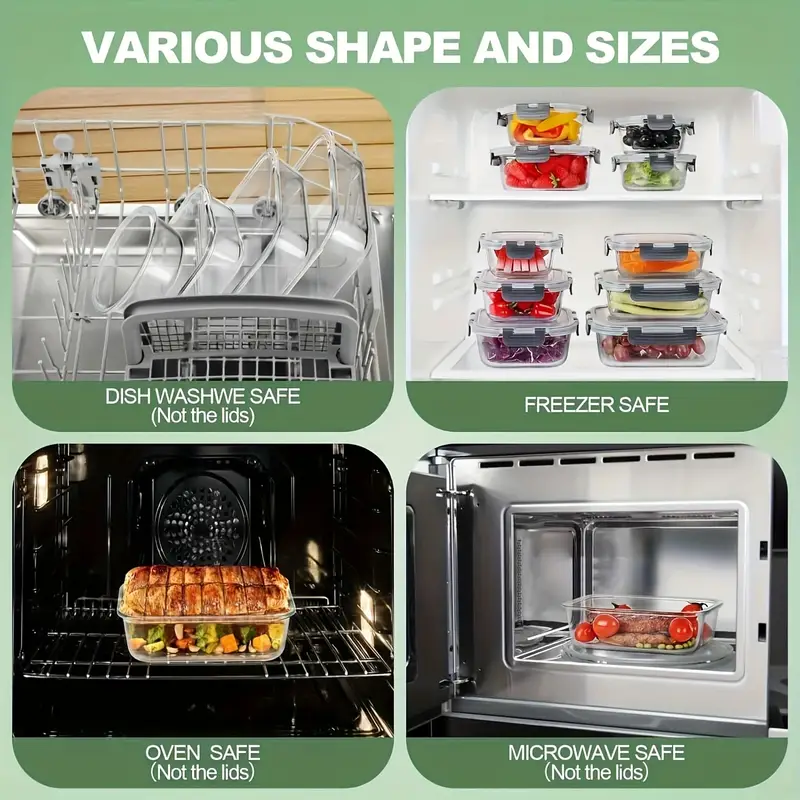 12pcs glass food storage container set with airtight seal for refrigerator reusable food storage boxes portable and stackable food sealers for meat eggs fruit and vegetables kitchen storage boxes and storage kitchen accessories Product details 1
