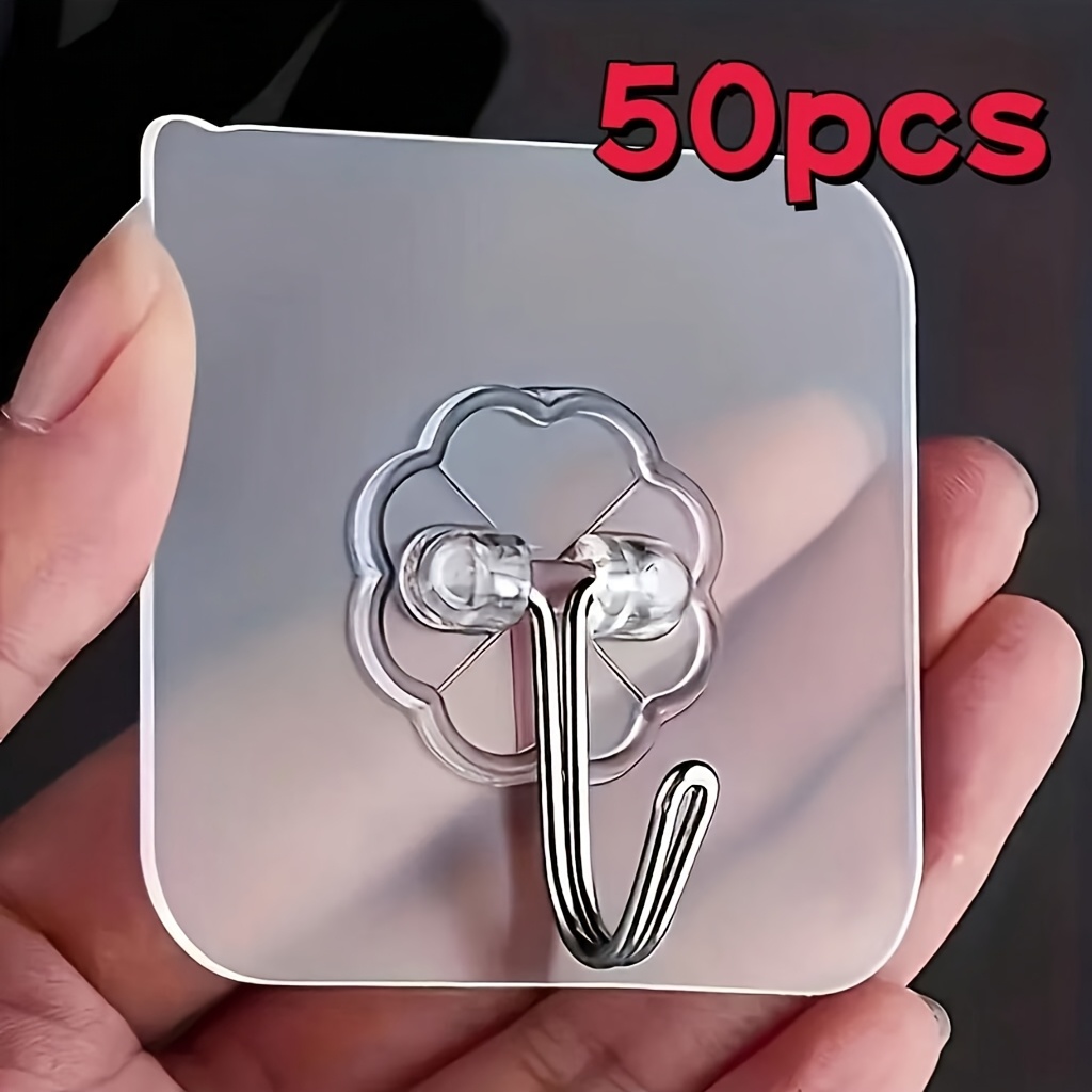 TEMU 50 Glue-free Wall Hooks For Storing Keys, Hats, Towels, Etc. No Drilling Required, Quick Installation For Bathroom, Bedroom, Office, Kitchen,