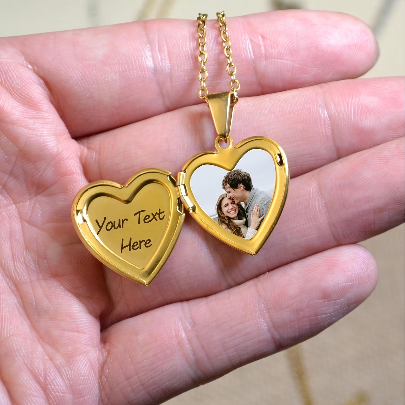 Custom Heart-Shaped Photo Engraving Necklace in Titanium Steel