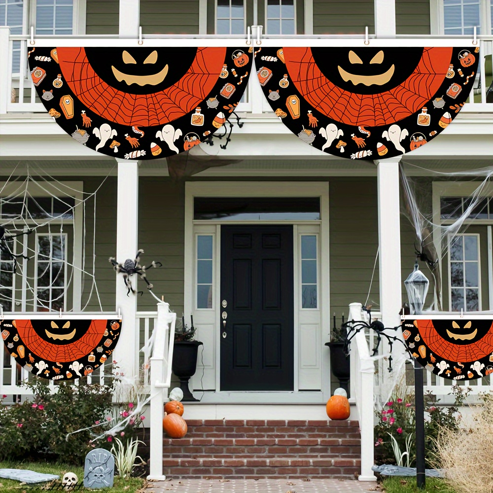 

Versatile Halloween Half-round Flag - 35.4" X 17.7" Durable Polyester Banner For Porch, Fence, Balcony & Fireplace Decor, Indoor/outdoor Use