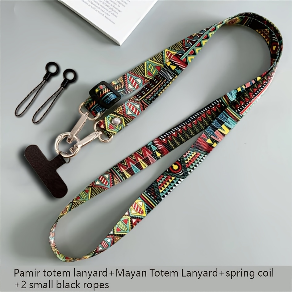 TEMU Mobile Phone Lanyard Neck Hanging Long Wide Band Mobile Phone Case Universal Belt Clip Creative Retro Ethnic Style Pattern