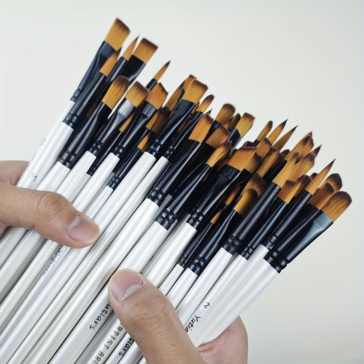 

48pcs Artist Paint Brush Set With Premium Wooden Handles & Nylon Bristles - Includes Round, , Flat, Angled Tips For Acrylic, Watercolor, Oil, Crafts