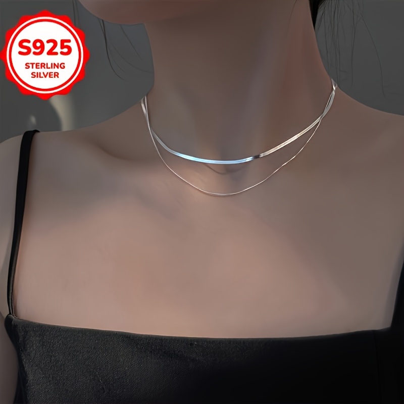 Colier stratificat elegant și minimalist, cu lanț din lamă 925 hipoalergenică și lanț din os de șarpe, design versatil, perfect pentru toate anotimpurile, cadou ideal