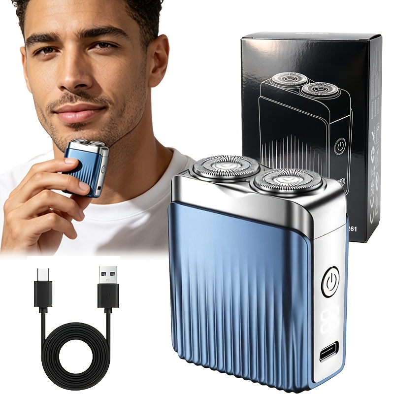 FEIYBA Mini-Doppelkopf-Elektrorasierer für Herren mit intelligentem Batterieanzeige und USB-Aufladung