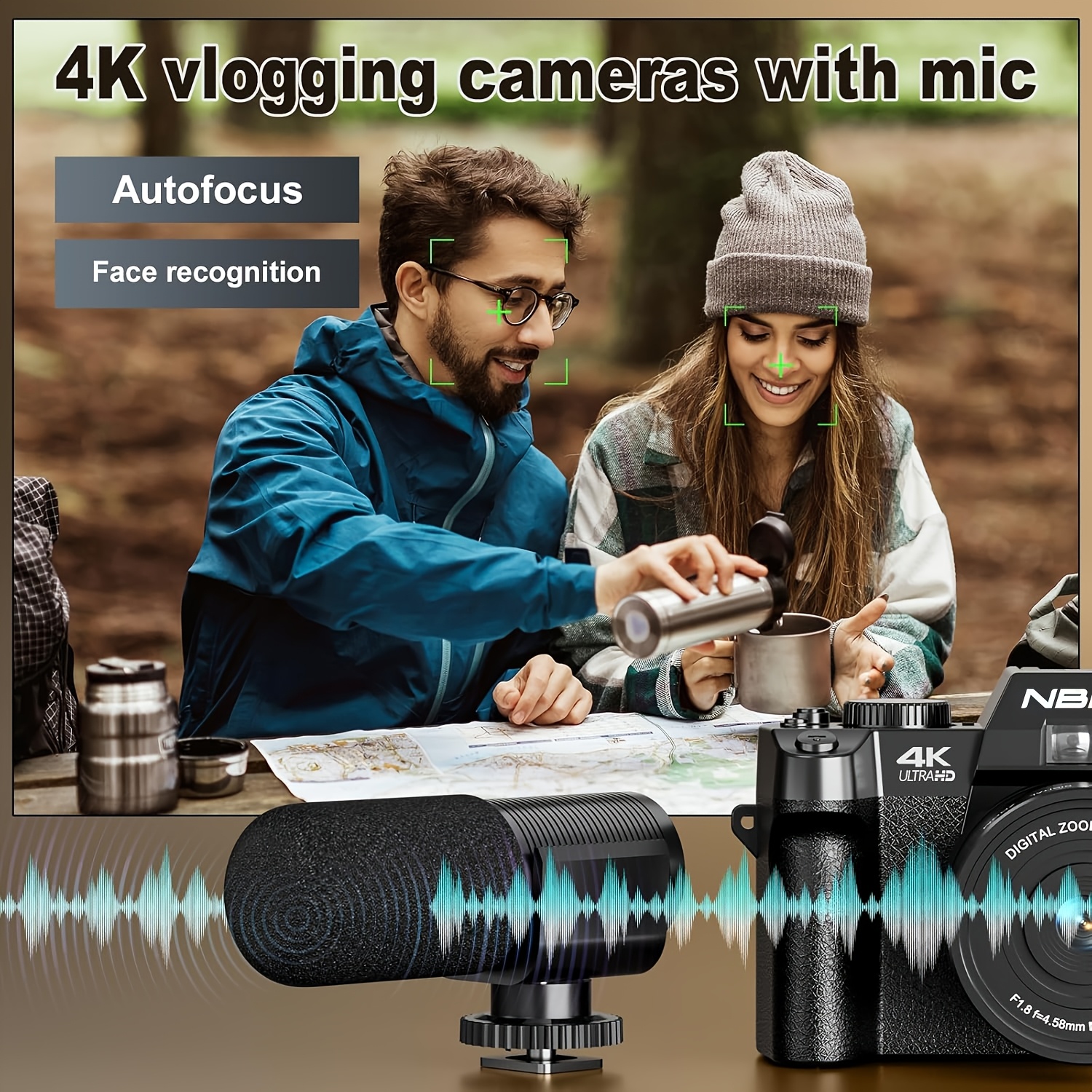 telecamera digitale nbd 48mp per fotografia con wifi e   app, fotocamera vlogging 4   , zoom 16x, -shake, scheda tf da 32gb, doppie batterie,   grandangolare 52mm e macro Dettagli dell'articolo 1