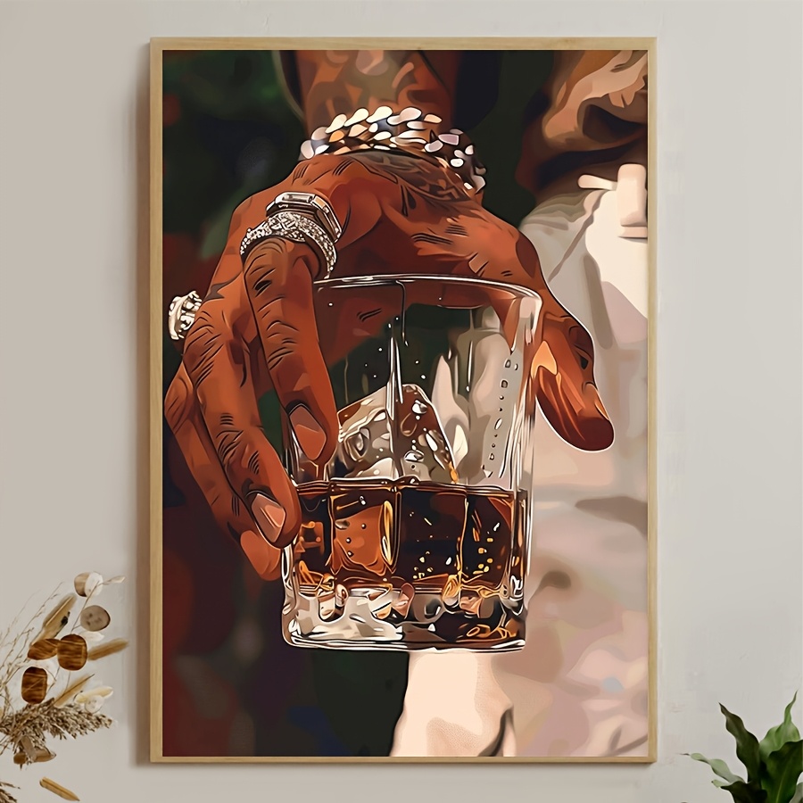 TEMU [2d Flat] 1 Unframed, Black And Alcohol Poster, Scotch Whisky Canvas Print, Modern Bar Decor, Vintage Canvas Wall Art, As A Gift Art Wall