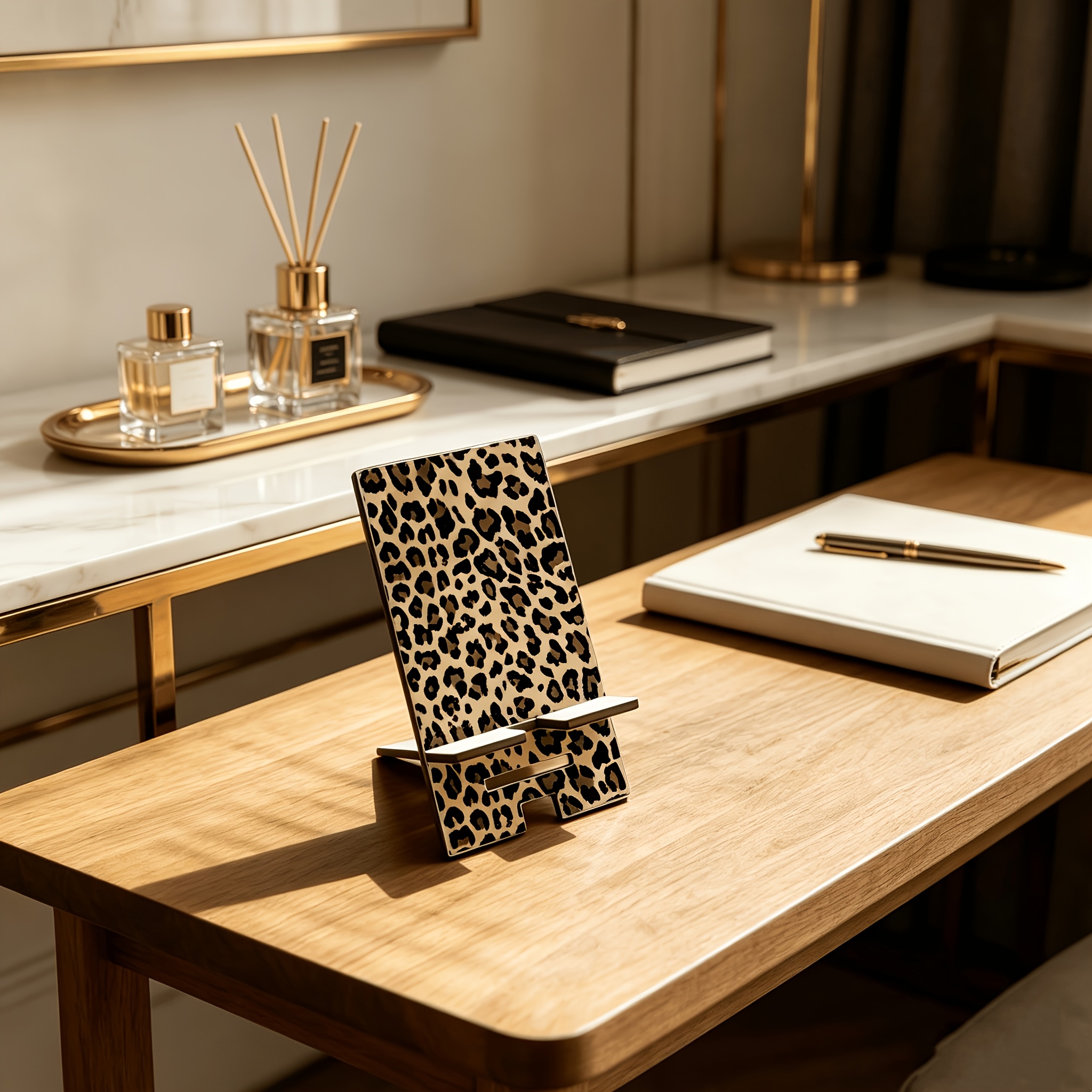 A Leopard Print Phone Stand, Convenient Phone Charging Accessory, Portable Stand, Suitable For Office, Study, Travel, And Leisure, Portable, Dual Heigh