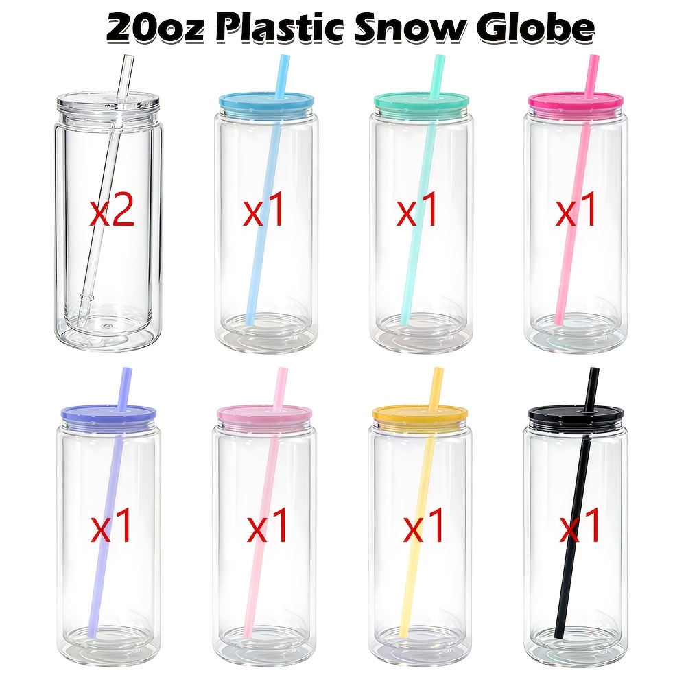 TEMU 9pcs 20oz Clear Plastic Cups Double Layer Acrylic Coffee Mugs Bottom Pre-hole With Plugs Reusable Water Cup For Beverages Tea, Plastic Cups For