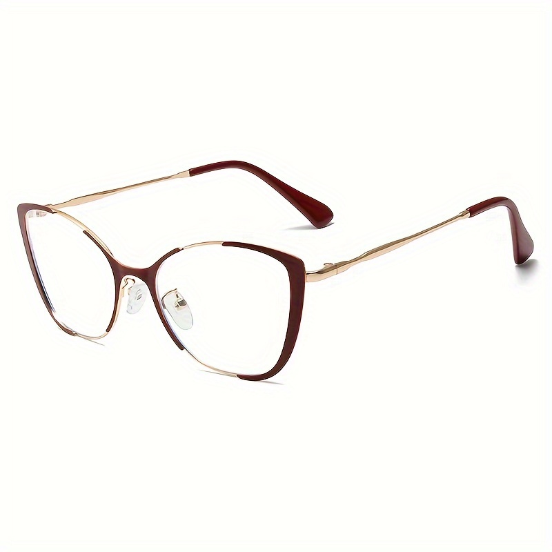 TEMU Gafas De Bloqueo De Luz Azul Cat Eye Color Block Marco De Metal Lentes Claros Gafas De Ordenador Espectáculos Para Mujeres