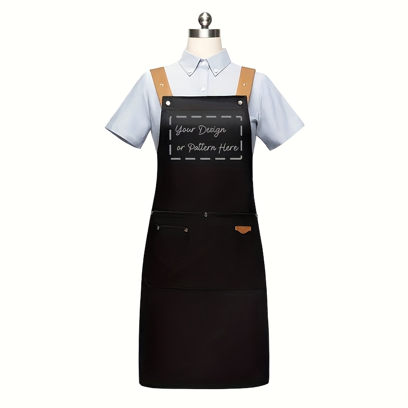 TEMU [customized] 1pc, Custom Logo Apron, And Kitchen Apron, Adjustable Shoulder Straps, Front Pocket For Utensils, Suitable For Camping, Catering,
