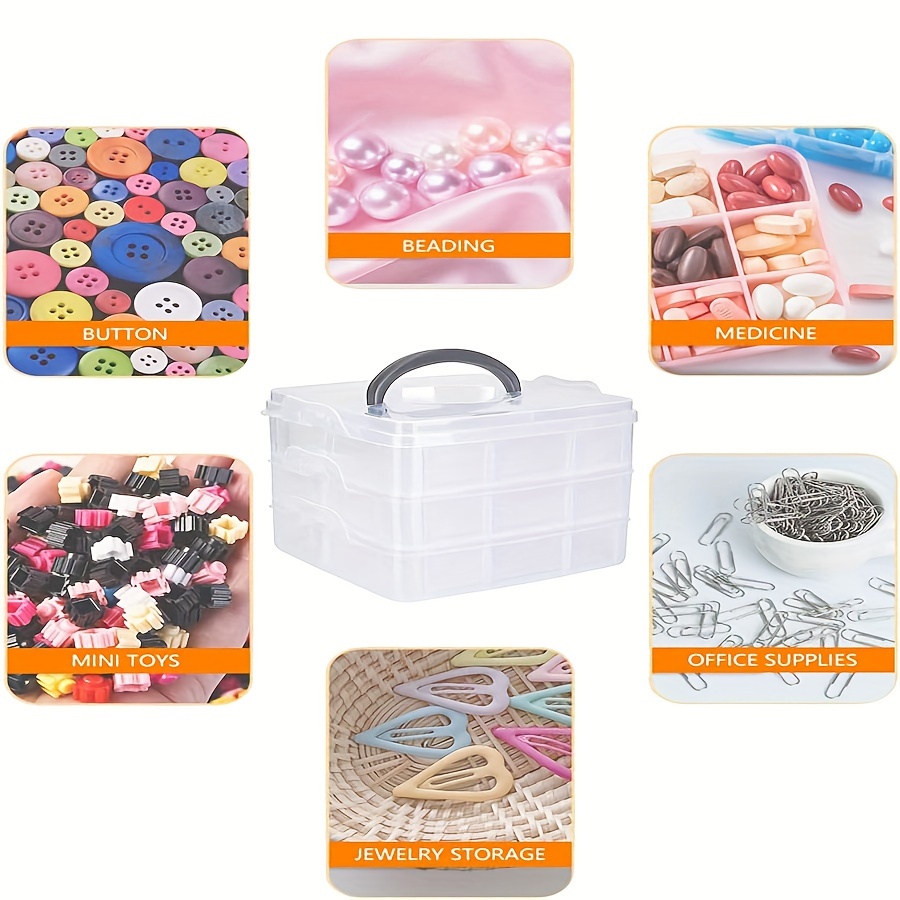 

Organisateur en Plastique Transparent Empilable à 3 Couches avec Verrouillage à Pression - Boîte de Rangement à 18 Compartiments pour Jouets, Bijoux, Perles & Fournitures de Couture.