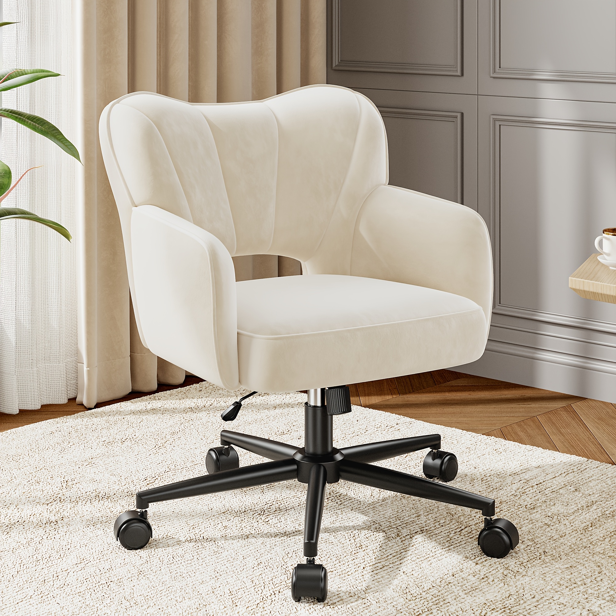 TEMU Home Office Chair With , Material, Thickened Seats, Modern Cute Vanity Chair With Adjustable Height Back, Upholstered Comfy Desk Chairs With Pu
