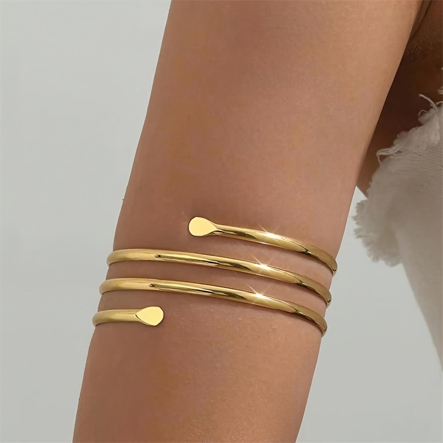 

1pc Style 14k Golden Plated Copper Triple Layer Hollow Geometric Hip Hop Punk Cuff Bracelet, Adjustable Open Bangle For